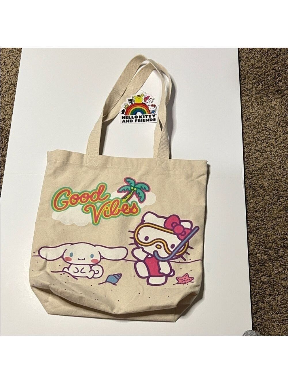 Hello Kitty Natural Canvas Tote Bag -Good Vibes NWT